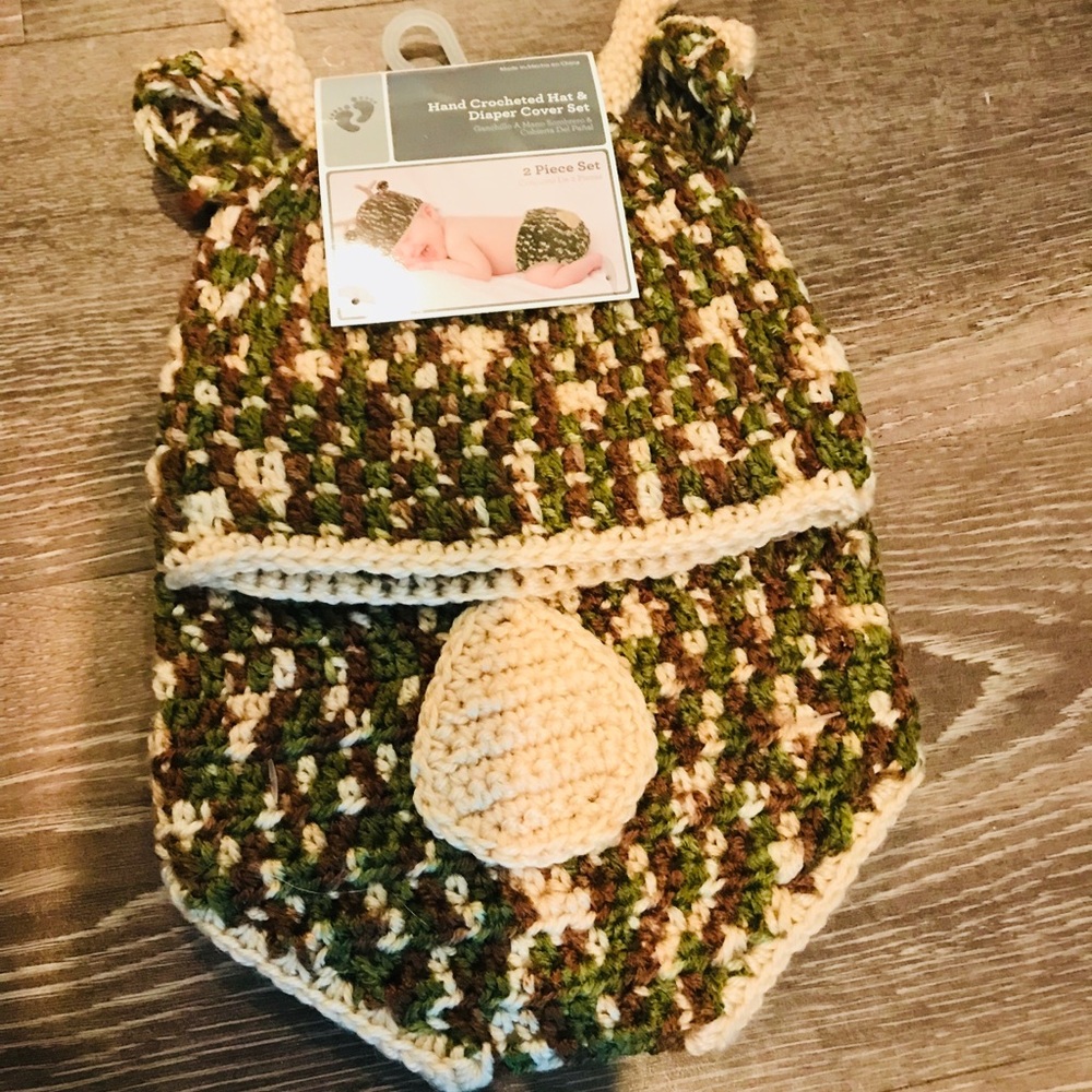 Baby camouflage crochet hat and diaper set